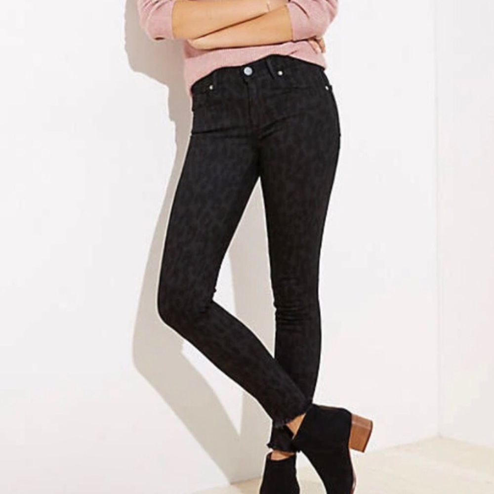 Loft Black Leopard Modern Skinny Raw Frayed Jeans 00P